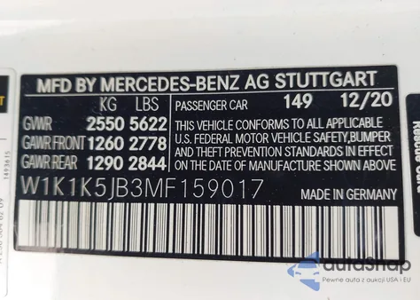 2021 Mercedes-Benz E 450 из США, поврежденный, VIN W1K1K5JB3MF159017